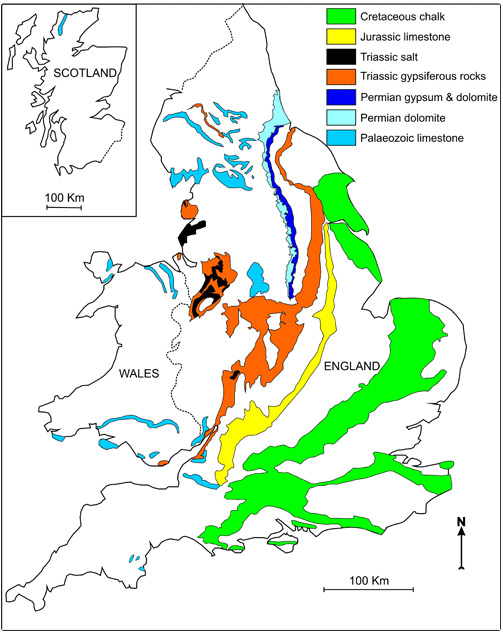 Map of soluble rocks in the UK