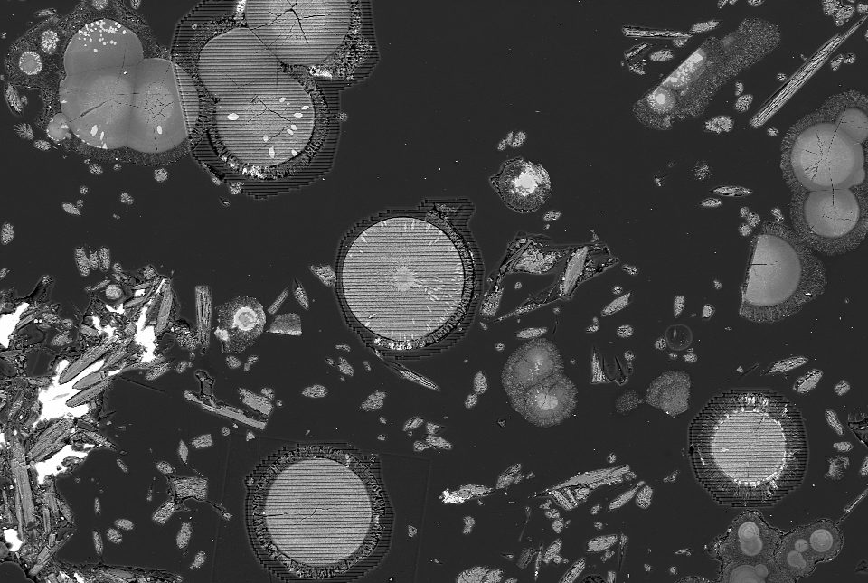 SEM images showing the sphere surfaces skimmed off by the LA-ICP-MS