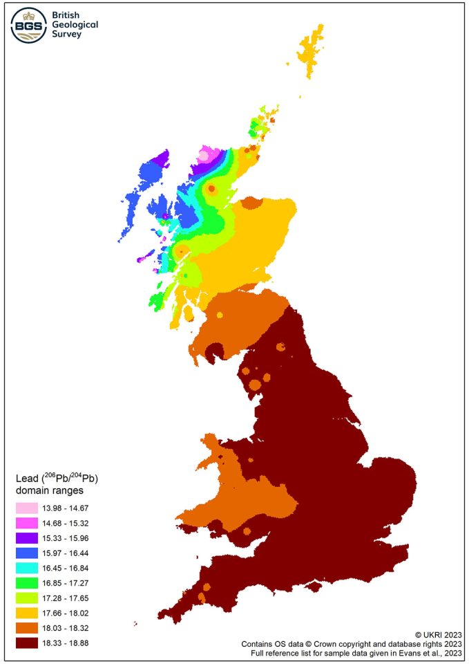 Lead isotope map of Great Britain. BGS © UKRI.