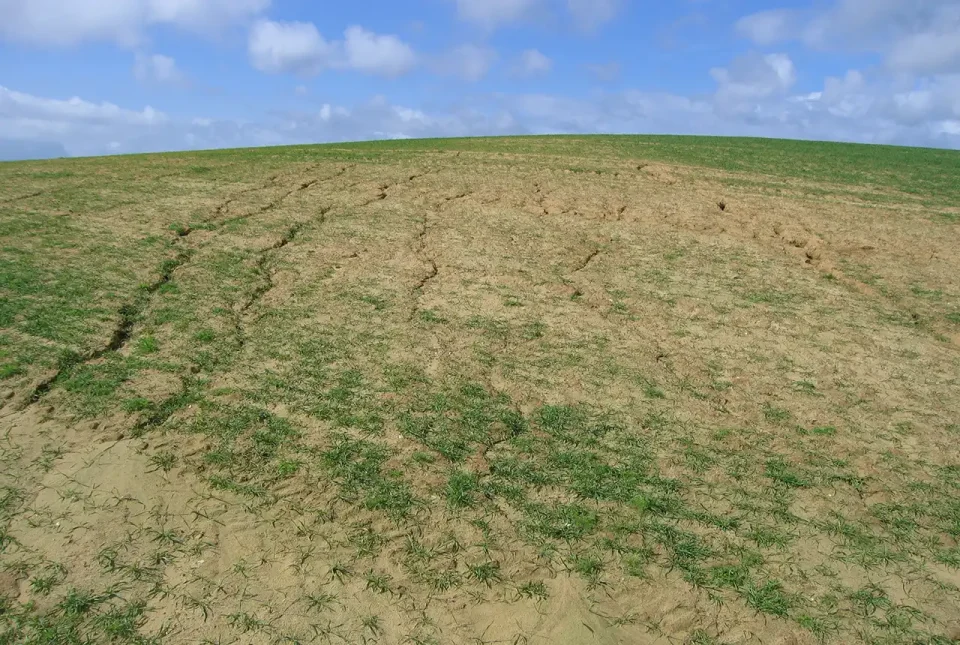 Soil erosion and gullying following rainfall, Mersley Farm, Arreton, Isle of Wight. BGS © UKRI.