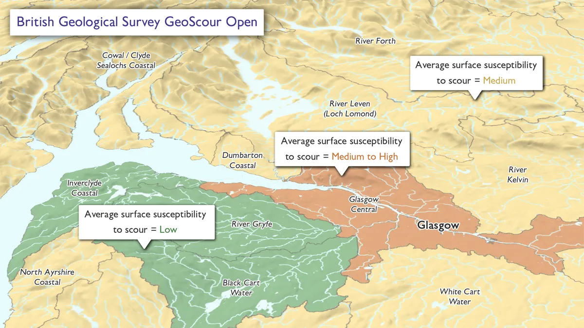 Map showing generalised overview of the natural characteristics and properties of river areas in parts of Scotland