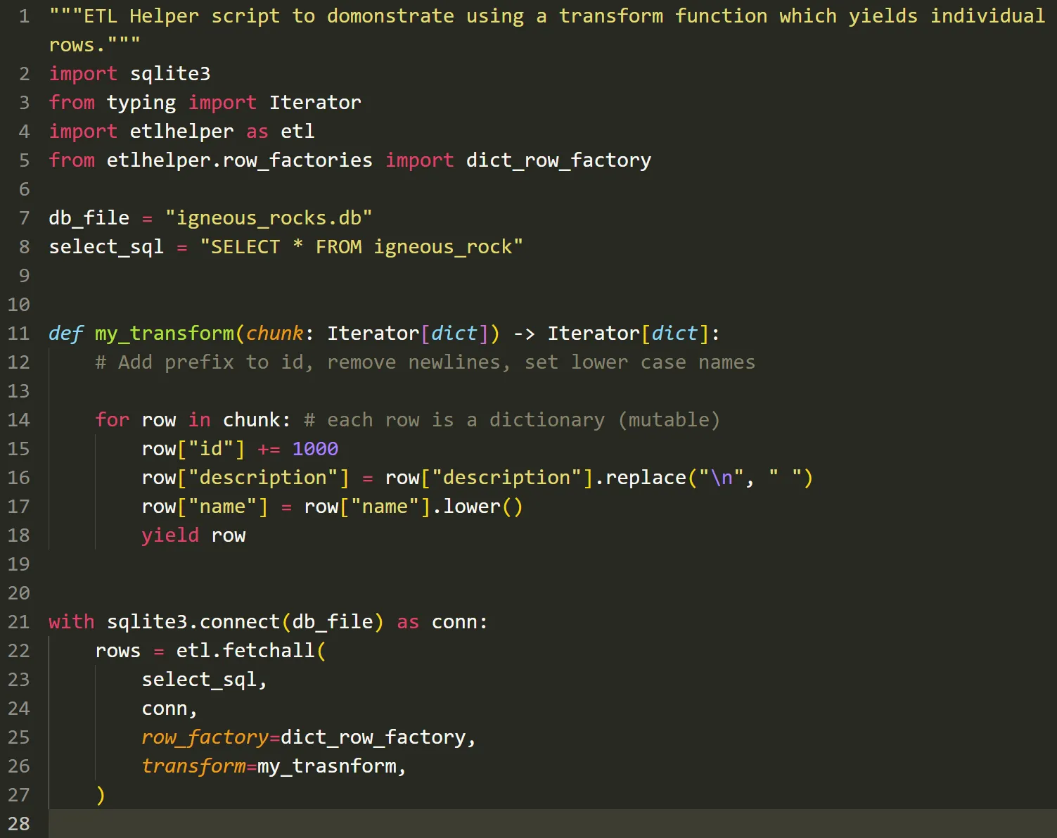 Example code on ETL helper